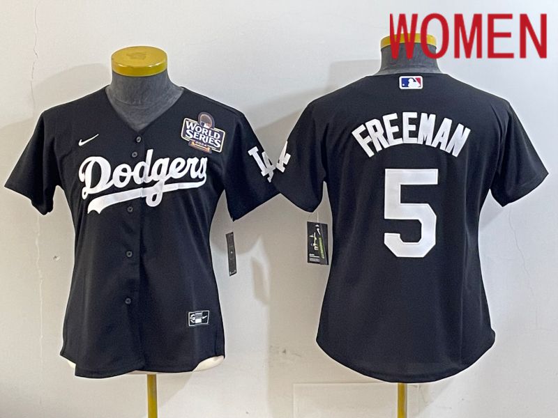 Women Los Angeles Dodgers 5 Freeman Black Game 2024 Nike MLB Jersey style 11211